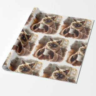 Siamesische Katze trinkt Kaffee Geschenkpapier