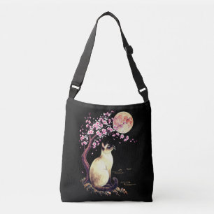 Siamesische Katze unter einem rosa Mond Tragetaschen Mit Langen Trägern