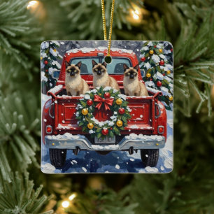 Siamesische Katze Weihnachten Rotes Lastwagen Urla Keramikornament
