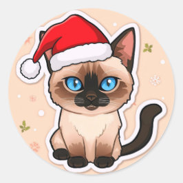 Siamesische Katze Weihnachten Runder Aufkleber