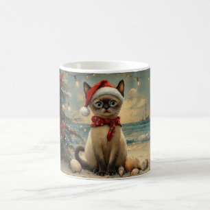 Siamesische Katze Weihnachten Vintage Strand Kaffeetasse
