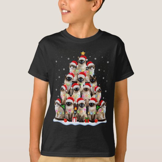 Siamesische Katze Weihnachtsbaum Lichter Xmas Catm T-Shirt (Vorderseite)