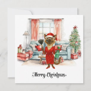 Siamesische Katze Weihnachtsreinigung im Haus  Feiertagskarte