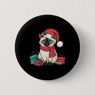 Siamesische Katze Xmas Feiertag Santa Siamesische Button