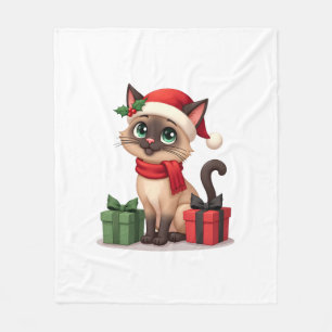 Siamesische Katze Xmas Feiertag Santa Siamesische Fleecedecke