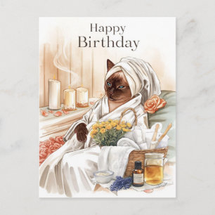 Siamesische Katze zum Geburtstag im Spa  Postkarte