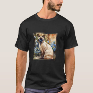 Siamesische Katzen Garten Blumen Malerei Haustier T-Shirt