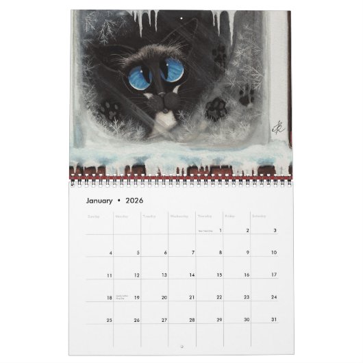 Siamesische Katzen-Grafik durch AmyLyn Bihrle Kalender (Jan 2026)