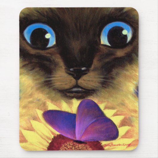 Siamesische Katzen-Malerei mit dem Schmetterling - Mousepad (Vorne)