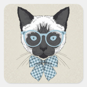 Siamesische Katzen-Mode Smart Quadratischer Aufkleber
