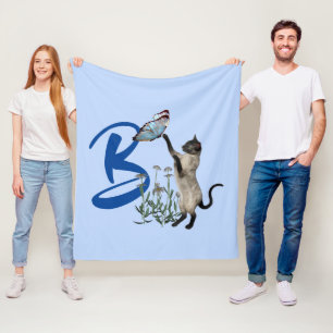 Siamesische Katzen-Schmetterling-Monogramm Initial Fleecedecke