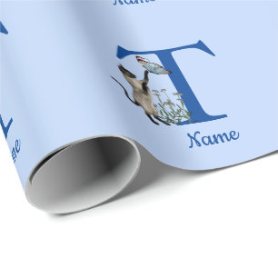 Siamesische Katzen-Schmetterling-Monogramm-Initial Geschenkpapier