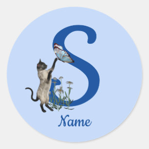 Siamesische Katzen-Schmetterling-Monogramm Initial Runder Aufkleber