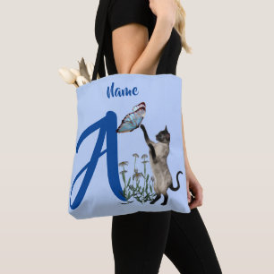 Siamesische Katzen-Schmetterling-Monogramm Initial Tasche