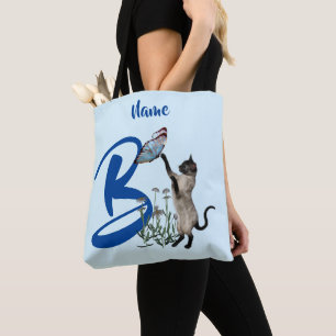 Siamesische Katzen-Schmetterling-Monogramm-Initial Tasche