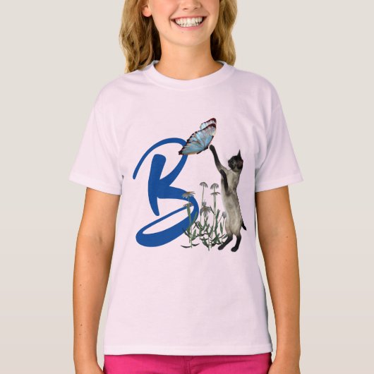 Siamesische Katzen-Schmetterling-Süßes-Monogramm A T-Shirt (Vorderseite)