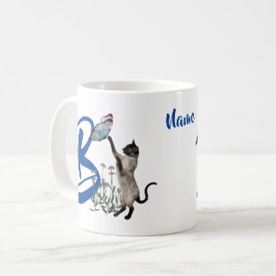 Siamesische Katzen-Schmetterlings-Monogramm-Initia Kaffeetasse