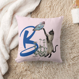 Siamesische Katzen-Schmetterlings-Monogramm Initia Kissen