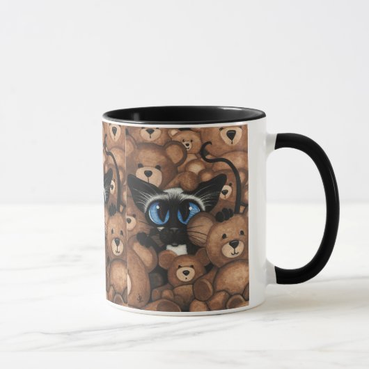 Siamesische Katzen-Teddybär-feste Umarmung durch Tasse (Rechts)