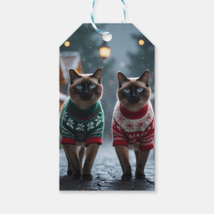 Siamesische Katzen Weihnachten Schnee Feiertag Geschenkanhänger
