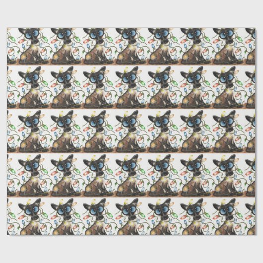 Siamesische Katzen-Weihnachtslicht-Packpapier Geschenkpapier (Flach)