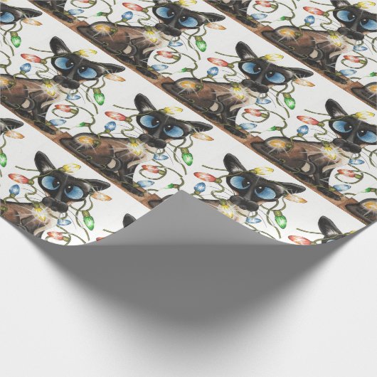 Siamesische Katzen-Weihnachtslicht-Packpapier Geschenkpapier (Ecke)