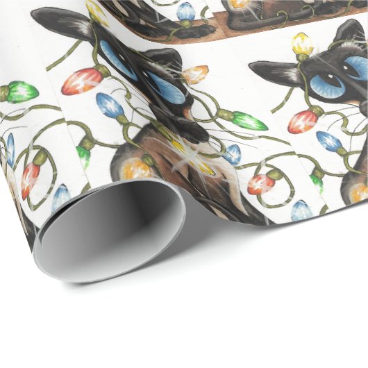 Siamesische Katzen-Weihnachtslicht-Packpapier Geschenkpapier (Rolleneckpunkt)