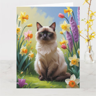 Siamesische Katzenfederblumenmalerei Karte