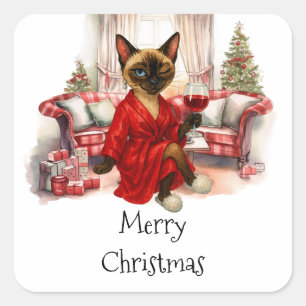 Siamesische Katzenweihnachten Quadratischer Aufkleber