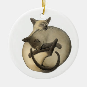 Siamesische Liebe-Katzen-Verzierung Keramik Ornament