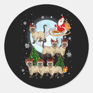 Siamesische-Rentier-Weihnachten Siamesische-Katzen Runder Aufkleber