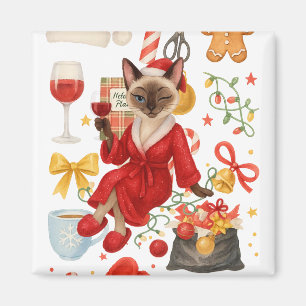 Siamesische Weihnachtskatze feiert zu Hause  Magnet