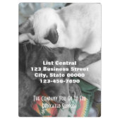 Siamesisches Kätzchen liegt liebevoll auf Klemmbrett (Rückseite)