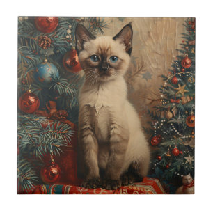 Siamesisches Kätzchen Weihnachten Vintage Katze Fliese