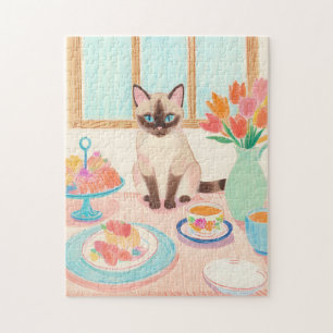 Siamesisches Katzen-Teezeit-Puzzle Puzzle