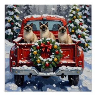 Siamesisches Katzen-Weihnachts-Rotlastwagen-Fest Poster
