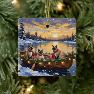 Siamesisches Katzen-Weihnachtsboot-Fest Keramikornament