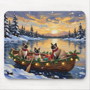 Siamesisches Katzen-Weihnachtsboot-Fest Mousepad