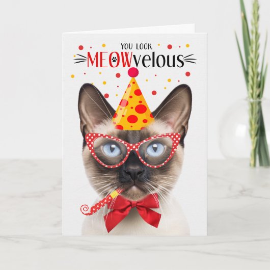 Siamesisches Siegel Point Cat MEOWvelous Birthday Karte (Vorderseite)