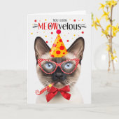 Siamesisches Siegel Point Cat MEOWvelous Birthday Karte (Gelbe Blume)