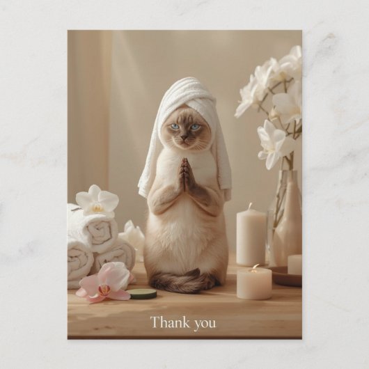 Siamessische Katze im Spa Danke Postkarte (Vorderseite)
