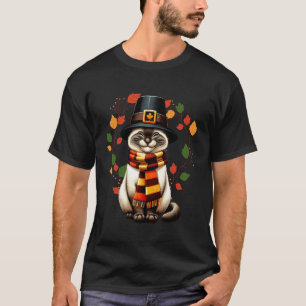 Siamessische Katze Pilger Erntedankfest Herbst Tru T-Shirt
