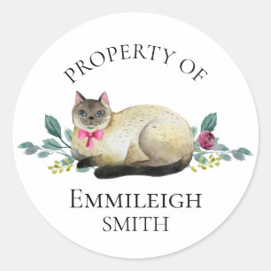 Siamessische Katzen-Blumen-Property von Bookplate Runder Aufkleber