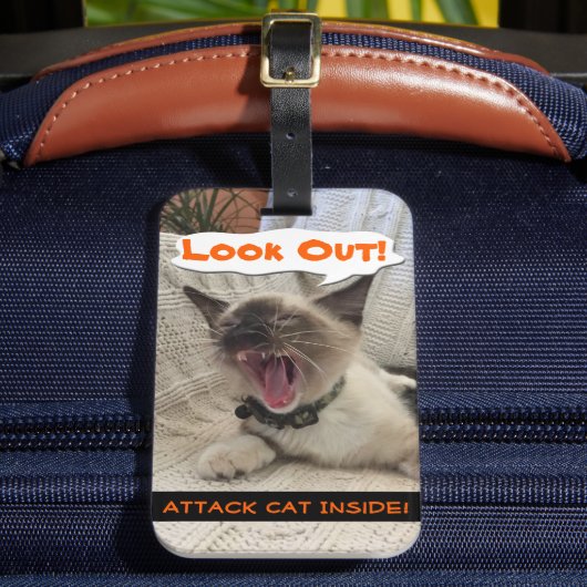 Siamische Attacken Katzenwarnung Nah-up Foto Gepäckanhänger (Vorderseite Insitu 2)