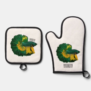 Siamische Bekämpfung des Cartoon Ofenhandschuh & Topflappen-Set