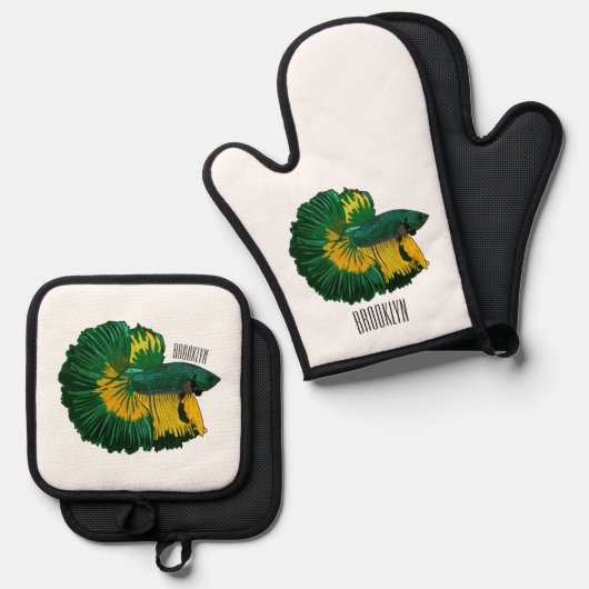 Siamische Bekämpfung des Cartoon Ofenhandschuh & Topflappen-Set (Vorderseite/Rückseite)