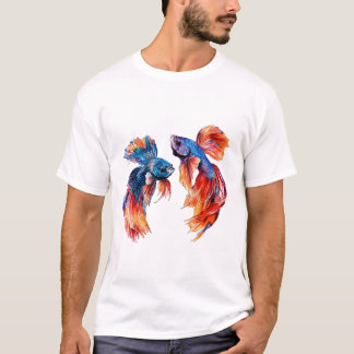 Siamische Kämpfe Fische, Zwillinge, Aquarellfarben T-Shirt