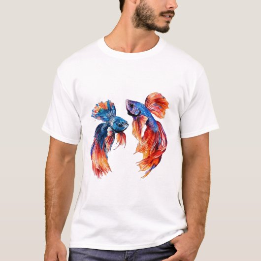 Siamische Kämpfe Fische, Zwillinge, Aquarellfarben T-Shirt (Vorderseite)