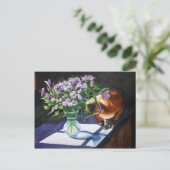 Siamische Katze Angriffsvase von Blume Postkarte (Stehend Vorderseite)
