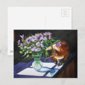 Siamische Katze Angriffsvase von Blume Postkarte (Vorne/Hinten)